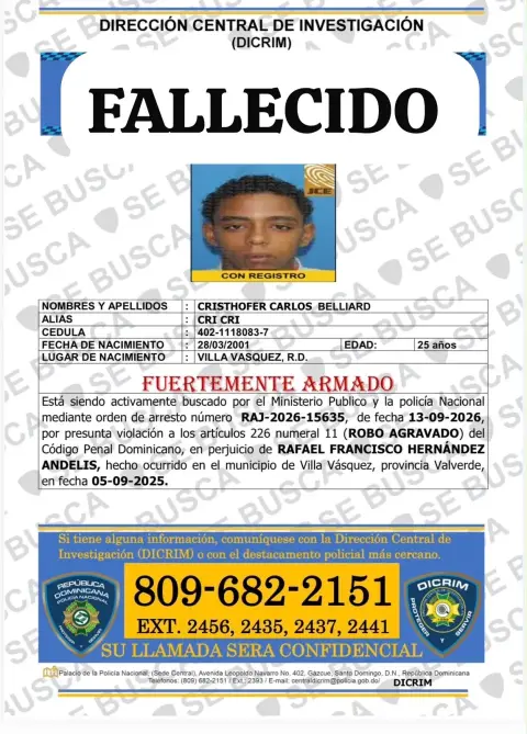 Policía Nacional informa fallece reconocido delincuente “Cri Cri